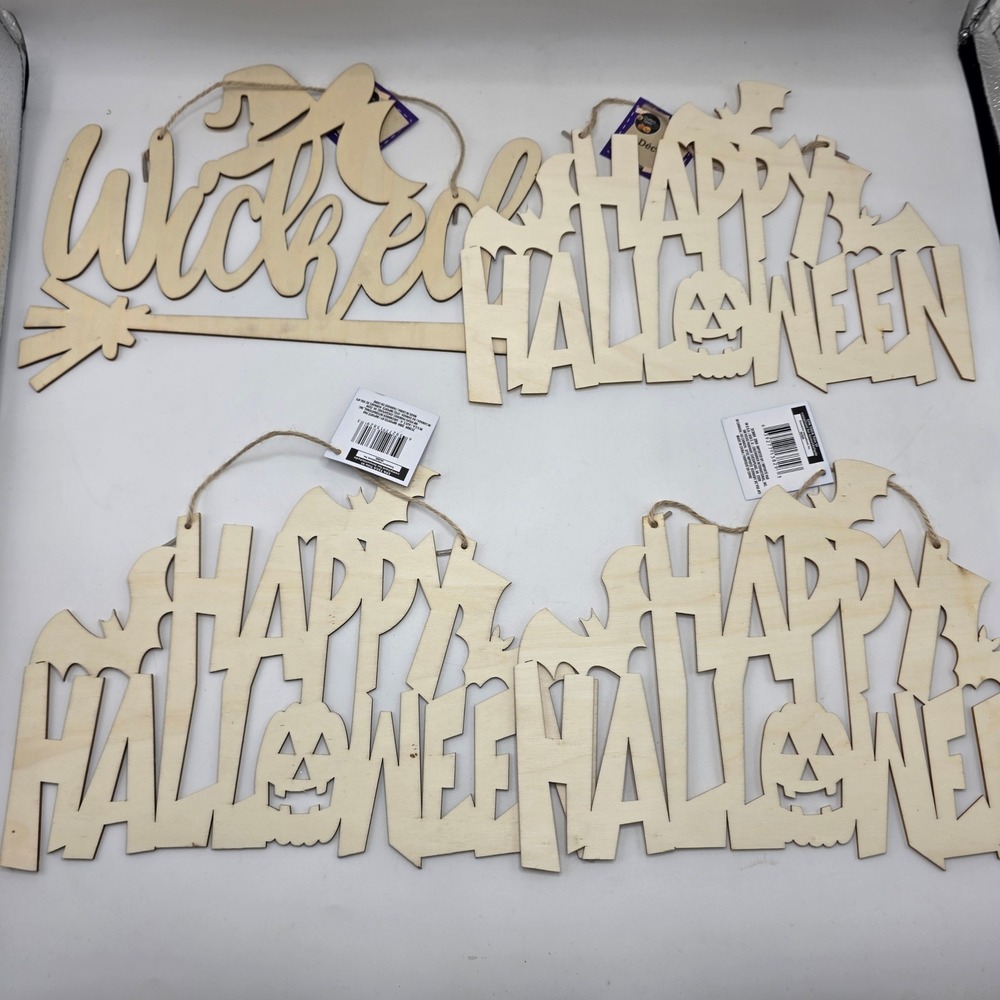 Halloween Wood Signs Wicked Happy Halloween DIY Craft Decor 4 Pack
